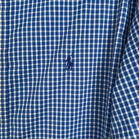 Ralph Lauren Men’s Slim Fit Performance Blue Micro Check Nylon Shirt Pony Size L - Picture 6 of 12